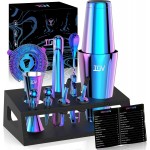 IOV Cocktail Shaker Set: 12-Piece Mixology Bartender Kit Bar Set | 18oz & 28oz Boston Shaker Drink Mixing Tools for Home with Recipe Booklet and Stand | Fun Housewarming Gift (Rainbow)