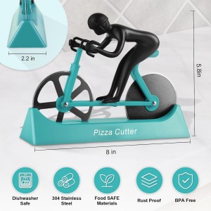 Bike Pizza Cutter,Bicycle Pizza Slicer,Stainless Steel Pizza Cutter Wheels with Stand,Unique Kitchen Gadget,Gifts for Cyclists Men,Cool Men’s Gift