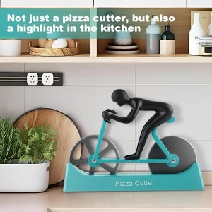 Bike Pizza Cutter,Bicycle Pizza Slicer,Stainless Steel Pizza Cutter Wheels with Stand,Unique Kitchen Gadget,Gifts for Cyclists Men,Cool Men’s Gift