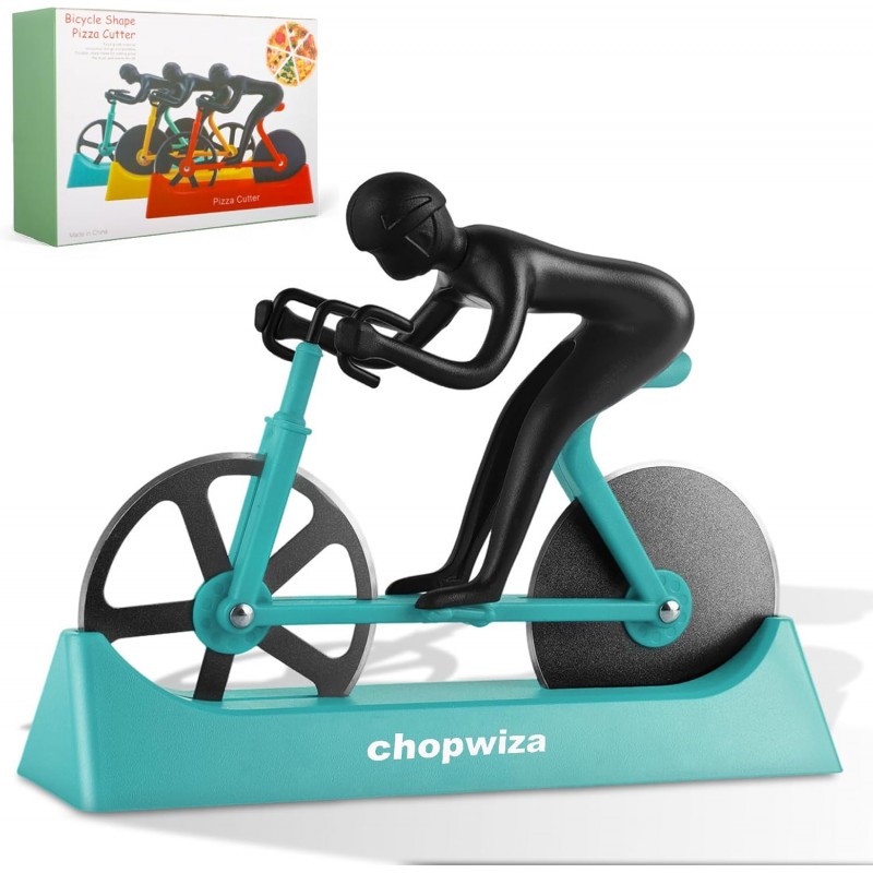 Bike Pizza Cutter,Bicycle Pizza Slicer,Stainless Steel Pizza Cutter Wheels with Stand,Unique Kitchen Gadget,Gifts for Cyclists Men,Cool Men’s Gift