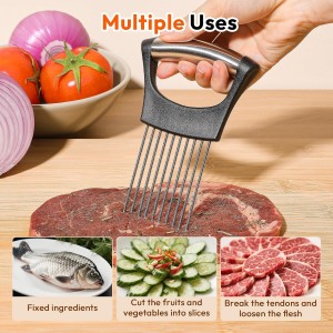 Onion Slicer, Stainless Steel Onion Holder for Slicing with Protective Case, Onion Cutter Tool for Meat Lemon Potato Tomato Avocado Egg Kitchen Slicing Assistant Tool (1 PCS)