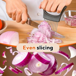 Onion Slicer, Stainless Steel Onion Holder for Slicing with Protective Case, Onion Cutter Tool for Meat Lemon Potato Tomato Avocado Egg Kitchen Slicing Assistant Tool (1 PCS)
