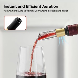 Elegant Wine Aerator Pourer Spout by ELMWAY - Clear Wine Air Aerator Enhances Flavor, Aroma & Finish, No Spill Design, Wine Accessory Gift for Wine Lovers - Gold