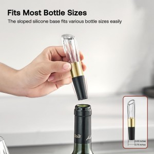 Elegant Wine Aerator Pourer Spout by ELMWAY - Clear Wine Air Aerator Enhances Flavor, Aroma & Finish, No Spill Design, Wine Accessory Gift for Wine Lovers - Gold