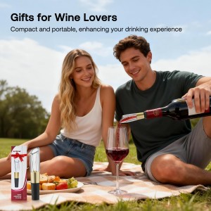 Elegant Wine Aerator Pourer Spout by ELMWAY - Clear Wine Air Aerator Enhances Flavor, Aroma & Finish, No Spill Design, Wine Accessory Gift for Wine Lovers - Gold