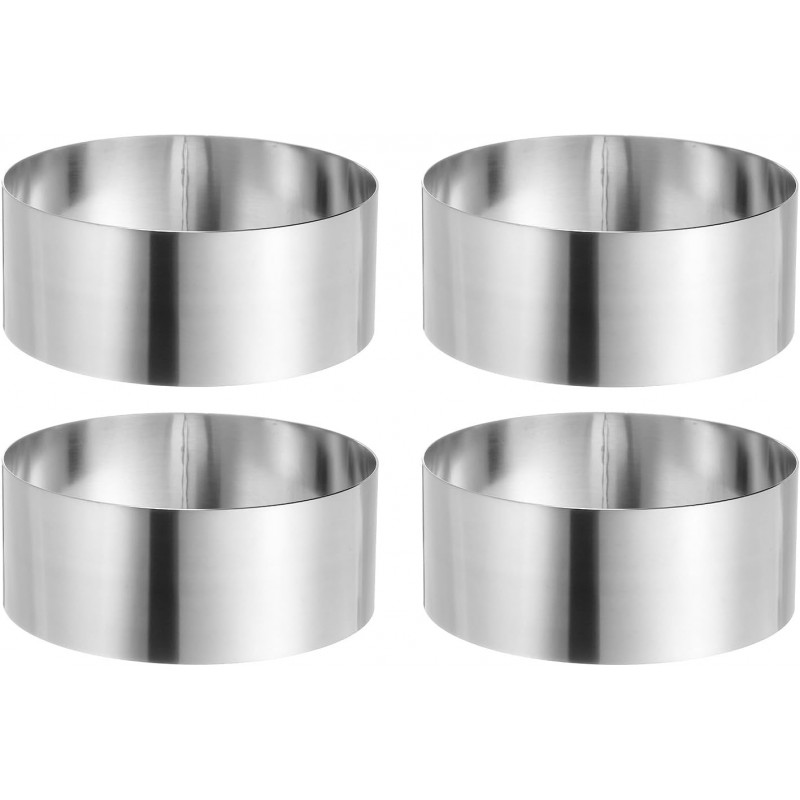 HARFINGTON 4PCS Round Cake Ring 5 x 2 Inch Seamless Stainless Steel Pastry Mousse Dessert Ring Mirror Coating for Baking Cooking Making Tool