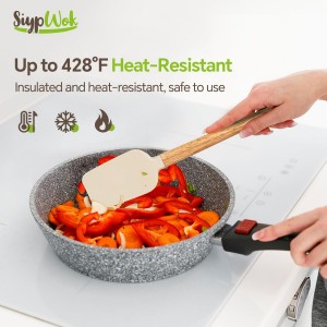 Silicone Spatula Set, Food Grade Rubber Spatula Off White-4 Piece Nonstick Rubber Spatulas with Wooden Handle, Spoonula, Jar Scraper for Cooking, Baking, Mixing, Frosting - Heat Resistant Up to 600°F