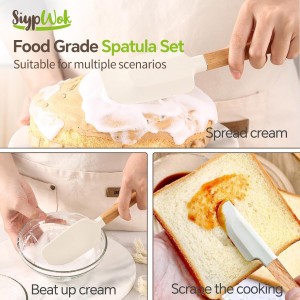 Silicone Spatula Set, Food Grade Rubber Spatula Off White-4 Piece Nonstick Rubber Spatulas with Wooden Handle, Spoonula, Jar Scraper for Cooking, Baking, Mixing, Frosting - Heat Resistant Up to 600°F