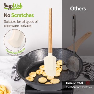 Silicone Spatula Set, Food Grade Rubber Spatula Off White-4 Piece Nonstick Rubber Spatulas with Wooden Handle, Spoonula, Jar Scraper for Cooking, Baking, Mixing, Frosting - Heat Resistant Up to 600°F