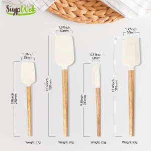 Silicone Spatula Set, Food Grade Rubber Spatula Off White-4 Piece Nonstick Rubber Spatulas with Wooden Handle, Spoonula, Jar Scraper for Cooking, Baking, Mixing, Frosting - Heat Resistant Up to 600°F