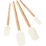 Silicone Spatula Set, Food Grade Rubber Spatula Off White-4 Piece Nonstick Rubber Spatulas with Wooden Handle, Spoonula, Jar Scraper for Cooking, Baking, Mixing, Frosting - Heat Resistant Up to 600°F