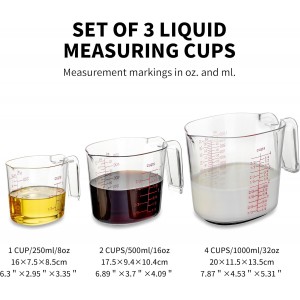 3PCS Nesting Liquid Measuring Cups Set, Measuring Jugs For Kitchen Cooking & Baking,Heat Resistant up to 210°F,BPA Free Plastic Set with Spout Multiple Measurement Scales(Cups/Ounces/Milliliters)