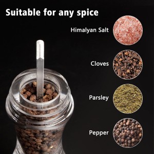 LHS Pepper Mill Grinder Salt Grinder, Arcylic Peppercorn Grinders with Adjustable Ceramic Coarseness-Clear(1 Pack)
