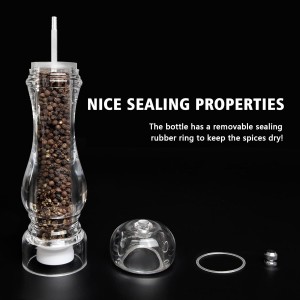 LHS Pepper Mill Grinder Salt Grinder, Arcylic Peppercorn Grinders with Adjustable Ceramic Coarseness-Clear(1 Pack)