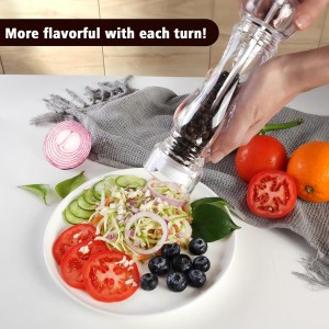 LHS Pepper Mill Grinder Salt Grinder, Arcylic Peppercorn Grinders with Adjustable Ceramic Coarseness-Clear(1 Pack)