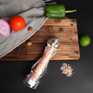 LHS Pepper Mill Grinder Salt Grinder, Arcylic Peppercorn Grinders with Adjustable Ceramic Coarseness-Clear(1 Pack)