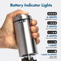 Electric Salt and Pepper Grinder (SINGLE) - Rechargeable USB-C - Stainless Steel Salt, Pepper or Spice Mill with LED Light - One Handed Operation - Adjustable Ceramic Grinders