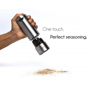 Electric Salt and Pepper Grinder Set, USB-C Rechargeable Stainless Steel Mills with LED Light, Adjustable Ceramic Grinders and Acrylic Mill Rest Tray