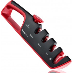 4-Stage Professional Knife Sharpener - Adjustable Angle Guide and Scissor Sharpening Slot