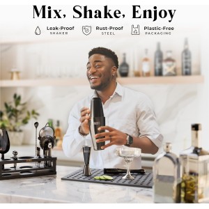 BARE BARREL® Mixology Bartender Kit Bar Set | 16-Piece Cocktail Shaker Set | Martini Barware Mixing Tools for Home Bartending | Incl. 35 Recipe Cards | Gift Set (28oz Boston Shaker, Jet Black/Black)