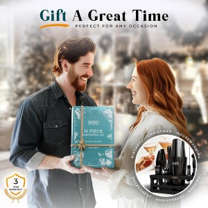 BARE BARREL® Mixology Bartender Kit Bar Set | 16-Piece Cocktail Shaker Set | Martini Barware Mixing Tools for Home Bartending | Incl. 35 Recipe Cards | Gift Set (28oz Boston Shaker, Jet Black/Black)