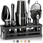 BARE BARREL® Mixology Bartender Kit Bar Set | 16-Piece Cocktail Shaker Set | Martini Barware Mixing Tools for Home Bartending | Incl. 35 Recipe Cards | Gift Set (28oz Boston Shaker, Jet Black/Black)