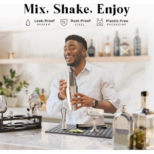 BARE BARREL® Mixology Bartender Kit Bar Set | 16-Piece Cocktail Shaker Set | Martini Barware Mixing Tools for Home Bartending | Incl. 35 Recipe Cards | Gift Set (28oz Boston Shaker, Silver/Black)