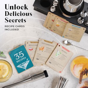 BARE BARREL® Mixology Bartender Kit Bar Set | 16-Piece Cocktail Shaker Set | Martini Barware Mixing Tools for Home Bartending | Incl. 35 Recipe Cards | Gift Set (28oz Boston Shaker, Silver/Black)