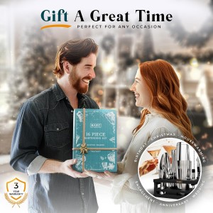 BARE BARREL® Mixology Bartender Kit Bar Set | 16-Piece Cocktail Shaker Set | Martini Barware Mixing Tools for Home Bartending | Incl. 35 Recipe Cards | Gift Set (28oz Boston Shaker, Silver/Black)