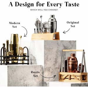 BARE BARREL® Mixology Bartender Kit Bar Set | 16-Piece Cocktail Shaker Set | Martini Barware Mixing Tools for Home Bartending | Incl. 35 Recipe Cards | Gift Set (28oz Boston Shaker, Silver/Black)