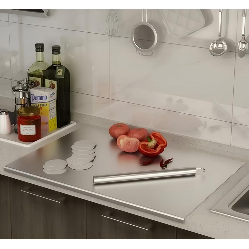 Stainless Steel Cutting Boards for Kitchen, Lipped stainless steel cutting board. Large cutting board suitable for meat, fruits, vegetables, bread, and baking (50 x 40cm / 19.7"L x 15.7"W)