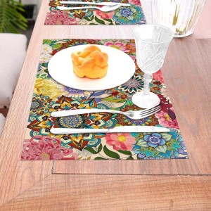 Boho Floral Placemats Set of 4, Colorful Flowers Decorative Dining Table Mats 12
