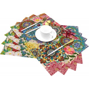 Boho Floral Placemats Set of 4, Colorful Flowers Decorative Dining Table Mats 12