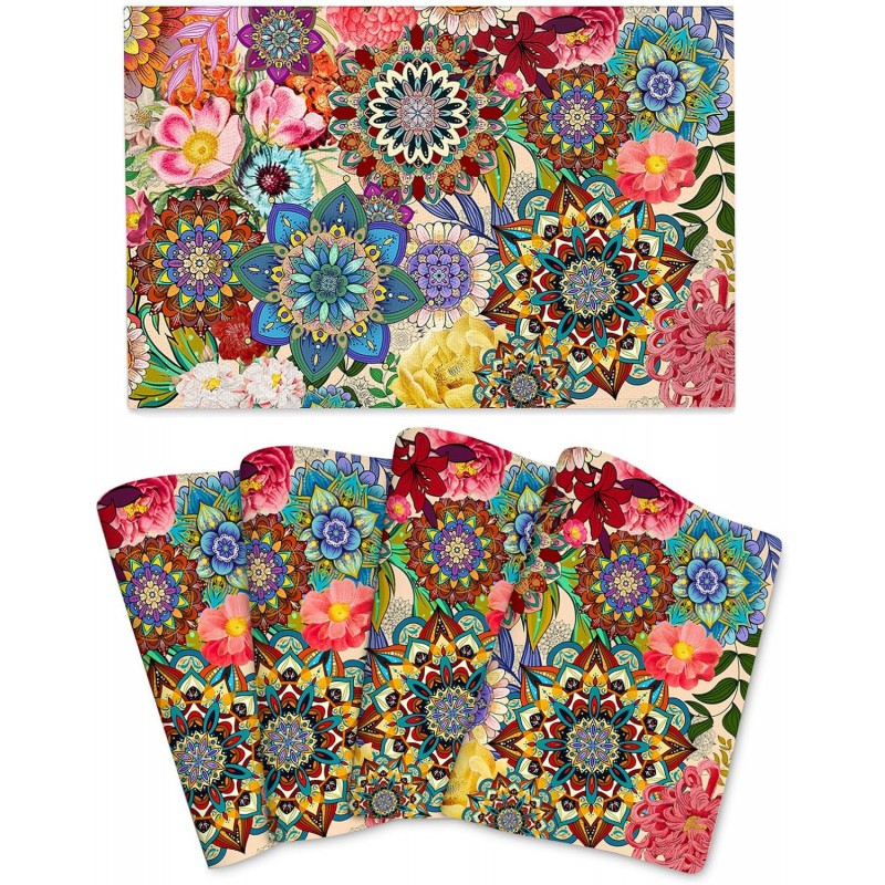 Boho Floral Placemats Set of 4, Colorful Flowers Decorative Dining Table Mats 12