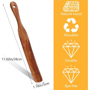 11Inch Skinny Wooden Spurtle Spatula Sourdough Mixer Bread Stirring Spatula Wood Utensil Tool Flat Stirring Stick Bread Spatulas for Dough Cooking Spreading Baking Whisking Mixing Jar Scraping