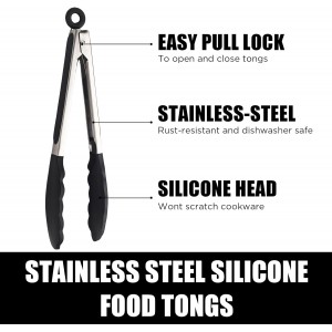 Kitchen Tongs with Silicone Tips, Kitchen Tongs, Cooking Tongs, Premium Stainless Steel Locking Cooking Tongs, Non-Slip Food Tongs for Cooking, Heavy Duty, Non-Stick, 480℉, Set of 3-7