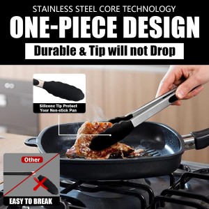 Kitchen Tongs with Silicone Tips, Kitchen Tongs, Cooking Tongs, Premium Stainless Steel Locking Cooking Tongs, Non-Slip Food Tongs for Cooking, Heavy Duty, Non-Stick, 480℉, Set of 3-7