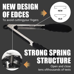 Kitchen Tongs with Silicone Tips, Kitchen Tongs, Cooking Tongs, Premium Stainless Steel Locking Cooking Tongs, Non-Slip Food Tongs for Cooking, Heavy Duty, Non-Stick, 480℉, Set of 3-7