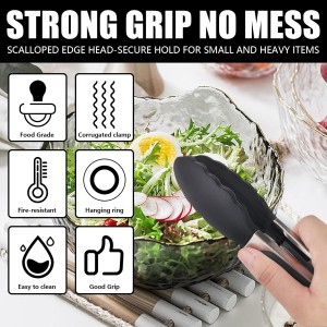 Kitchen Tongs with Silicone Tips, Kitchen Tongs, Cooking Tongs, Premium Stainless Steel Locking Cooking Tongs, Non-Slip Food Tongs for Cooking, Heavy Duty, Non-Stick, 480℉, Set of 3-7
