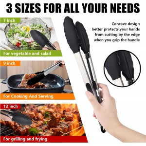 Kitchen Tongs with Silicone Tips, Kitchen Tongs, Cooking Tongs, Premium Stainless Steel Locking Cooking Tongs, Non-Slip Food Tongs for Cooking, Heavy Duty, Non-Stick, 480℉, Set of 3-7