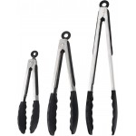 Kitchen Tongs with Silicone Tips, Kitchen Tongs, Cooking Tongs, Premium Stainless Steel Locking Cooking Tongs, Non-Slip Food Tongs for Cooking, Heavy Duty, Non-Stick, 480℉, Set of 3-7