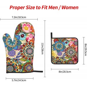 Boho Floral Oven Mitts and Pot Holders Sets, Heat Resistant Colorful Kitchen Gloves Hot Pads, Cute Baker Stuff, Chef Cooking Baking Gifts for Women Bakers, Kitchen Gifts for Cooking Lover Cooks Mom