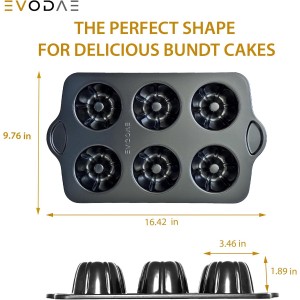 EVODAE® Mini Bundt Cake Pans for Baking – Set of 2 – 6 Cups Each (12 Cups Total) – Nonstick Black Carbon Steel – Heavy-Duty & Built to Last – Carefully Packaged in a Clean Black Box – PFOA & PTFE Free