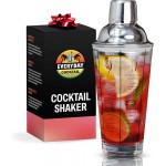 EVERYDAY COCKTAIL - Professional Glass Cocktail Shaker 14 oz, Martini Shaker with Recipes and Measurements, Built-in Strainer and Leakproof Seal, Clear Bar Tool for Margaritas, Martinis