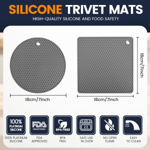 Silicone Trivet Mats 4 Heat Resistant Pot Holders Multipurpose Non-Slip Hot Pads for Kitchen Potholders, Drying mat, Jar Opener, Spoon Holder, Coaster.(Dark Grey)