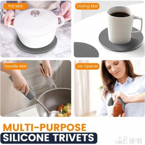 Silicone Trivet Mats 4 Heat Resistant Pot Holders Multipurpose Non-Slip Hot Pads for Kitchen Potholders, Drying mat, Jar Opener, Spoon Holder, Coaster.(Dark Grey)