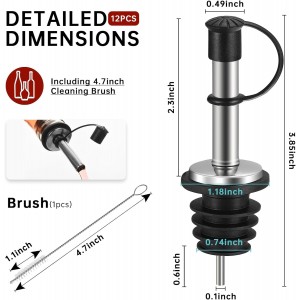 12Pcs Liquor Pour Spouts,Stainless Steel Wine Bottle Pourers with Caps Speed Wine Bottle Pourers With Stoppers Speed Bottle Pourer for Liquor Bottle,Oil Bottles （Built-in air hole） (12PC)