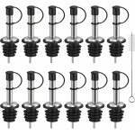 12Pcs Liquor Pour Spouts,Stainless Steel Wine Bottle Pourers with Caps Speed Wine Bottle Pourers With Stoppers Speed Bottle Pourer for Liquor Bottle,Oil Bottles （Built-in air hole） (12PC)