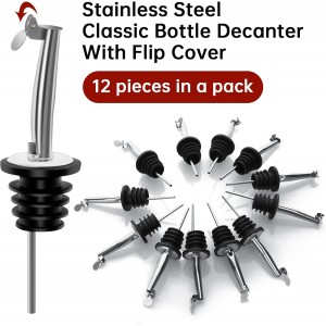 12Pcs Liquor Pour Spouts,Stainless Steel Wine Bottle Pourers with Caps Speed Wine Bottle Pourer Wine Bottle Pourers With Stoppers Speed Bottle Pourer for Liquor Bottle,Oil Bottles (Automatic Cover)