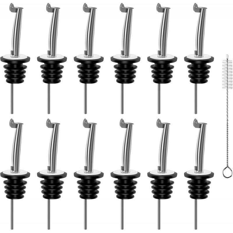 12Pcs Liquor Pour Spouts,Stainless Steel Wine Bottle Pourers with Caps Speed Wine Bottle Pourer Wine Bottle Pourers With Stoppers Speed Bottle Pourer for Liquor Bottle,Oil Bottles (Automatic Cover)
